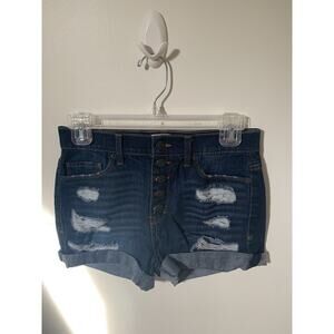 Mudd Womens Size 5 Shorts Jean FLX Stretch Button Fly Distressed High Rise Midi